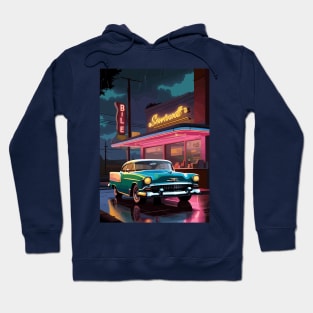 Vintage car night gas station Hoodie